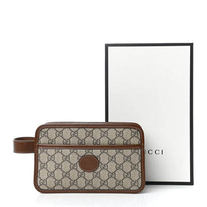 Gucci GG Supreme Monogram Textured Calfskin Retro Interlocking G Travel Pouch Beige Ebony Brown Sugar 11 of 11
