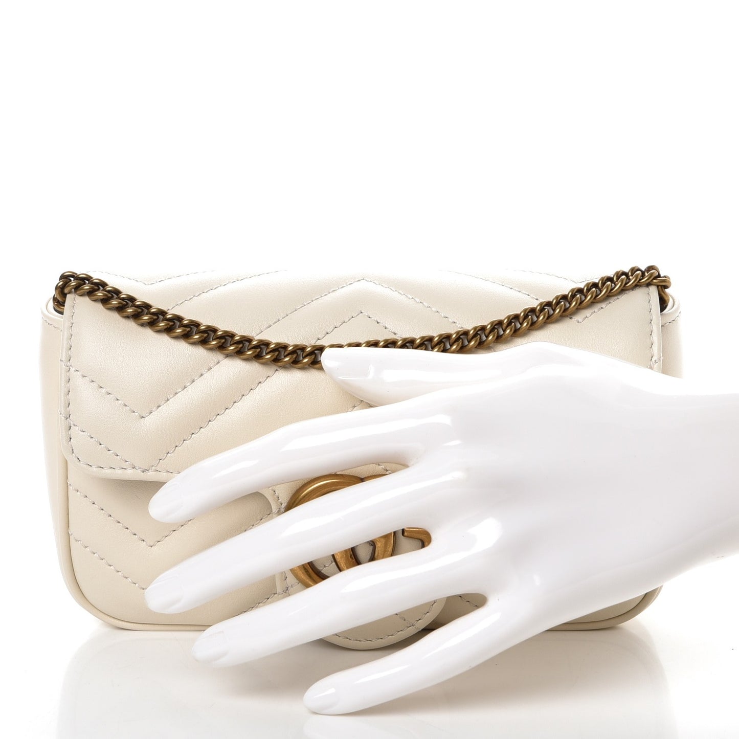Calfskin Matelasse Super Mini GG Marmont Shoulder Bag White