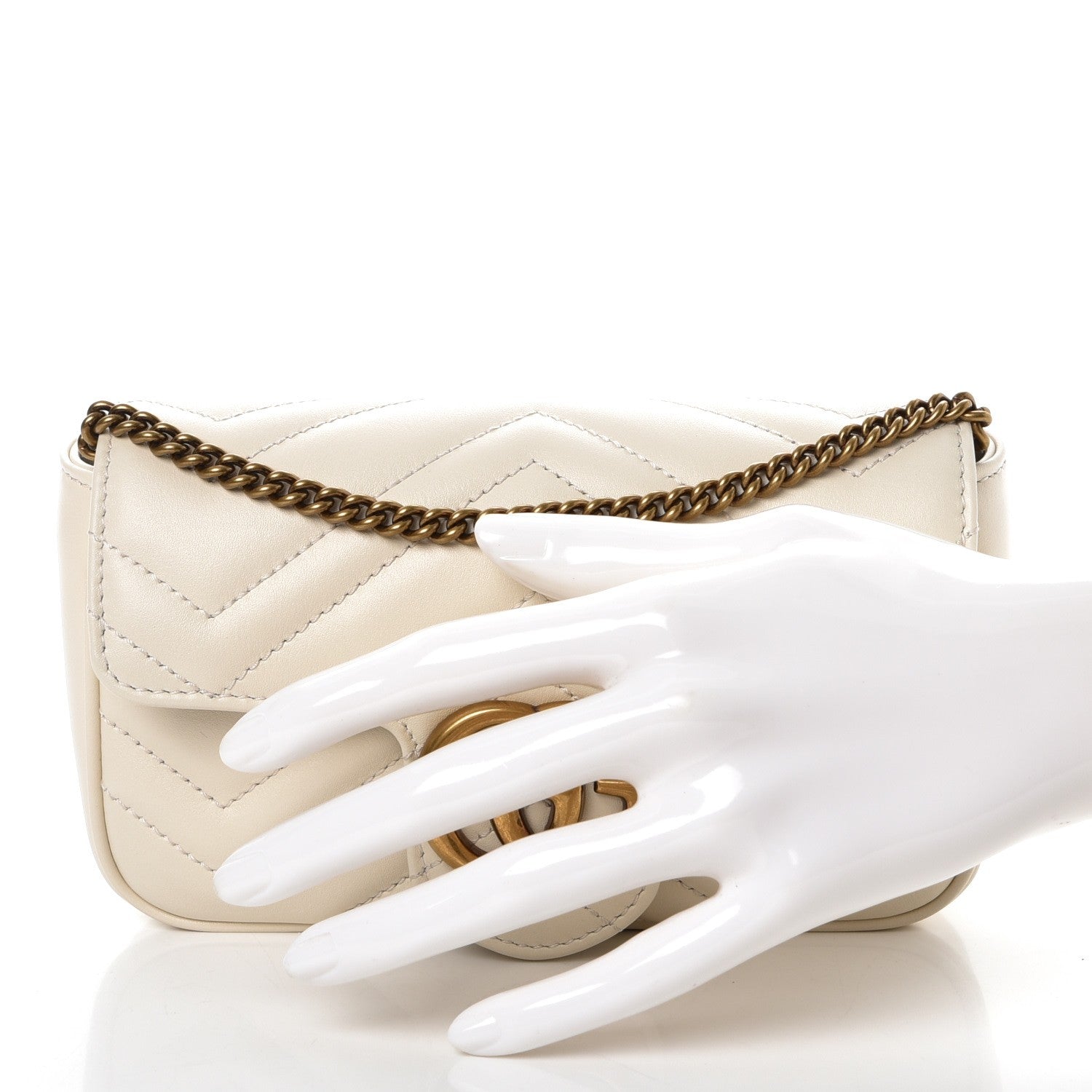 Gucci Calfskin Matelasse Super Mini GG Marmont Shoulder Bag White 3 of 9