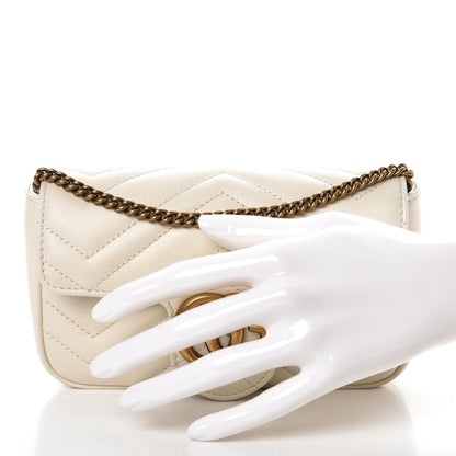 Gucci Calfskin Matelasse Super Mini GG Marmont Shoulder Bag White 3 of 9