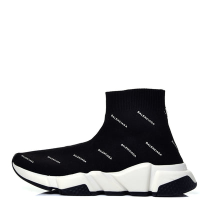 Balenciaga Neoprene Knit Allover Logo Bi-Color Sole Womens Speed Sneakers 36 Black White 1 of 8