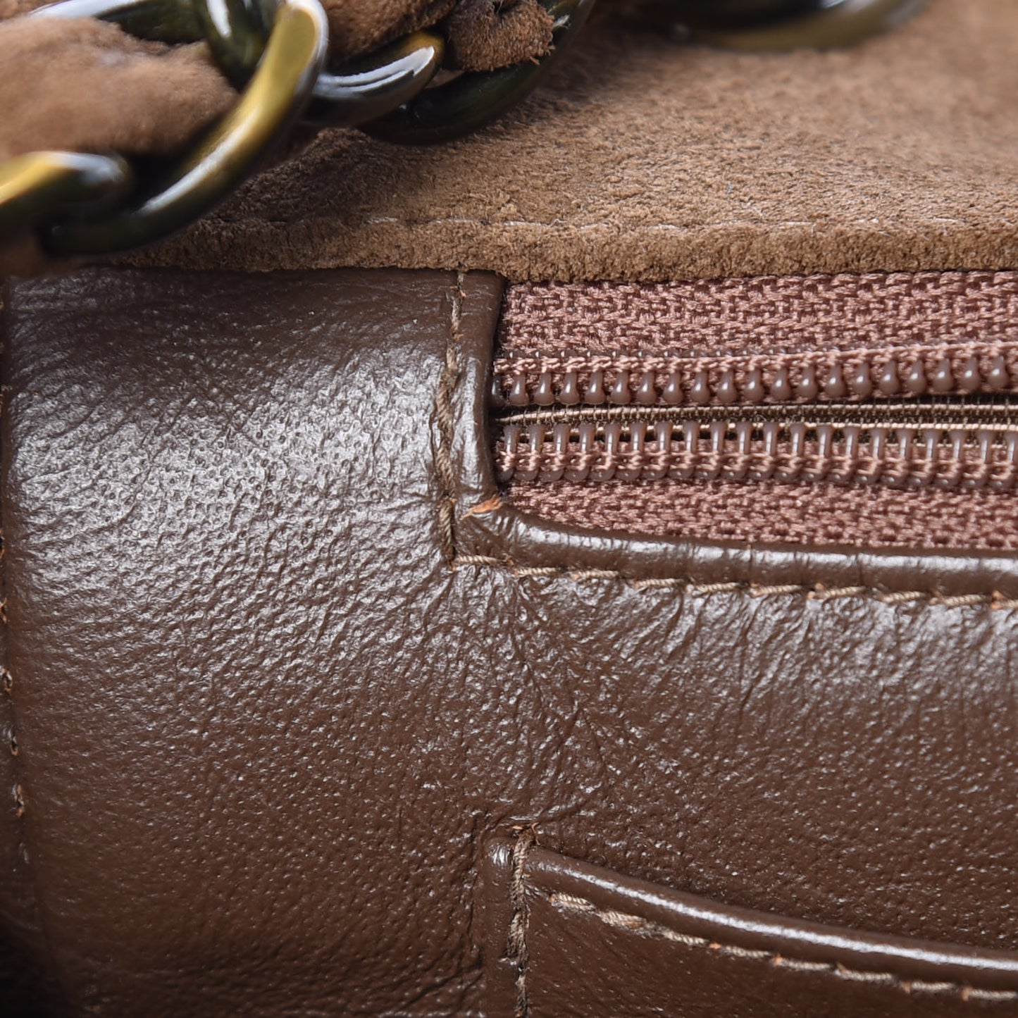 Suede Quilted Jumbo Single Flap Brown