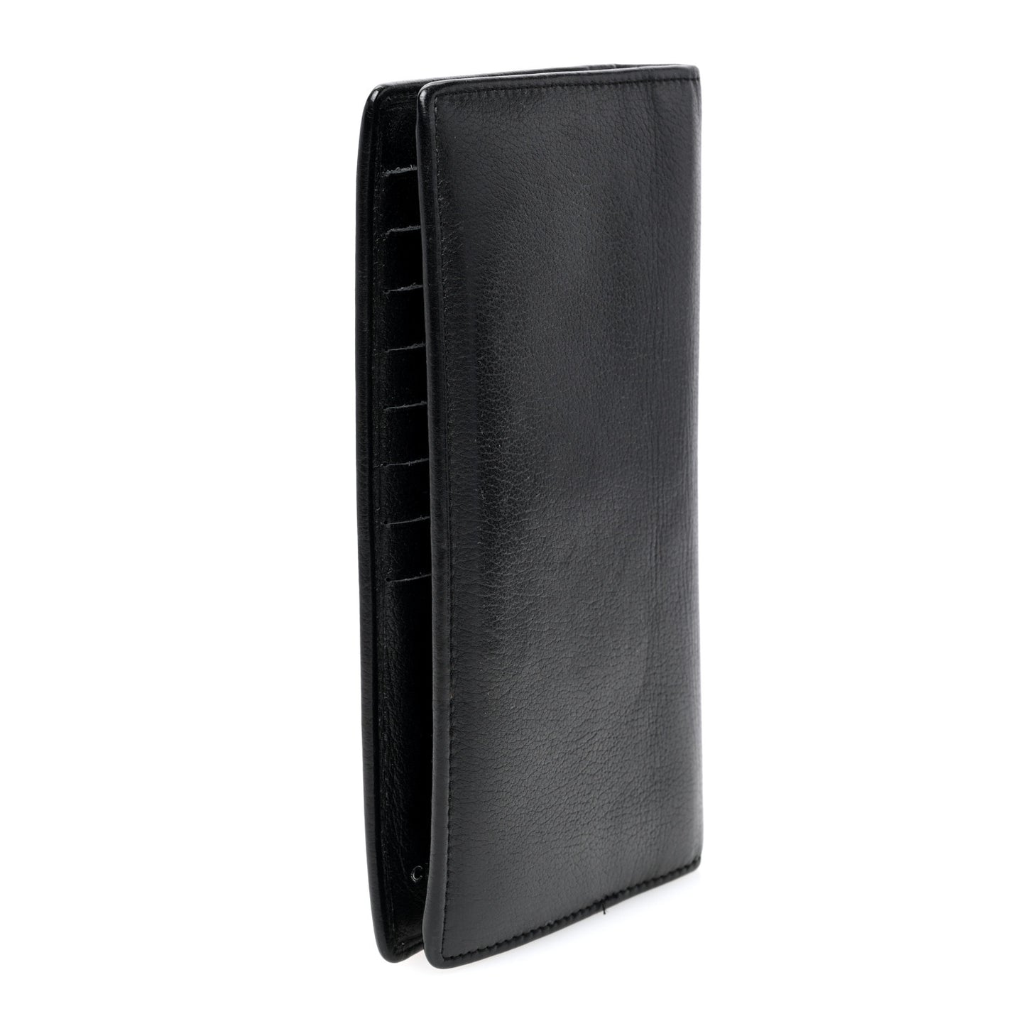 Goatskin Camellia Embossed Yen Wallet Black