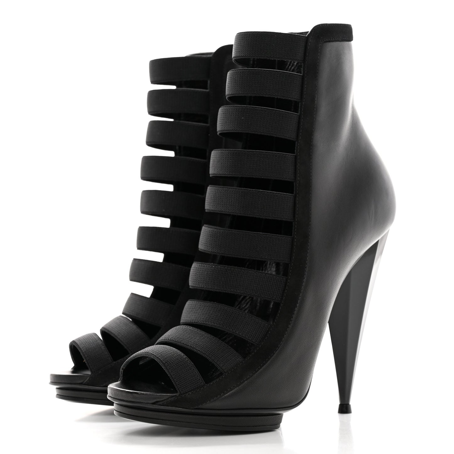 Nappa Kid Scamosciato Elastic Olimpia Open Toe Booties 37.5 Black