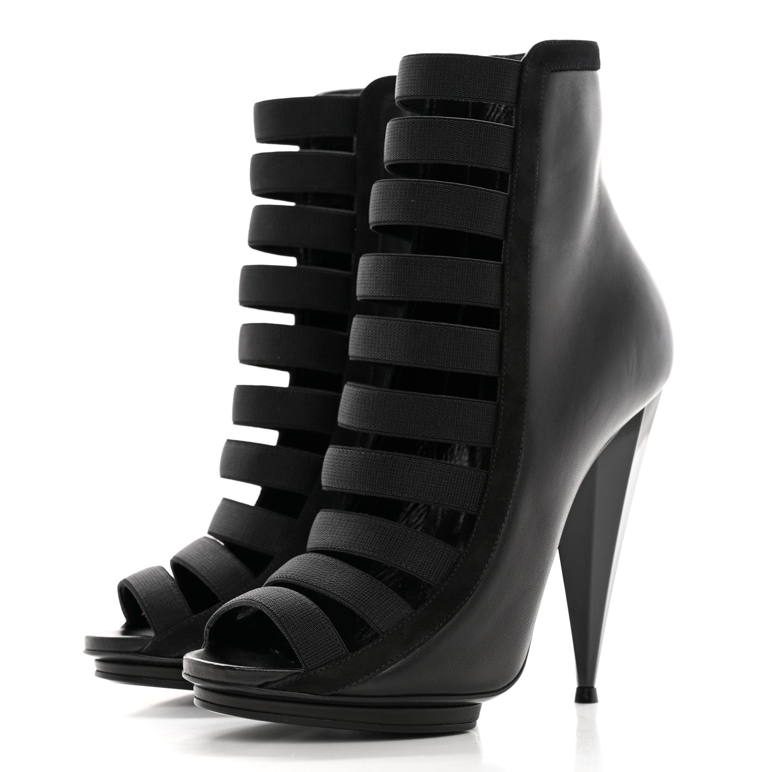 Gucci Nappa Kid Scamosciato Elastic Olimpia Open Toe Booties 37.5 Black 3 of 10