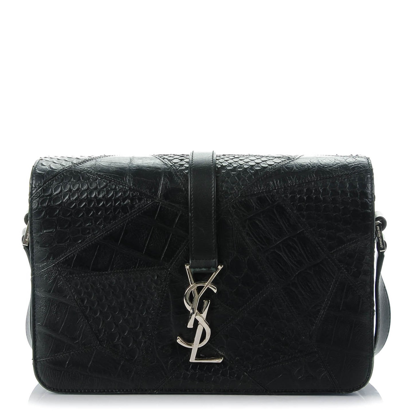 Reptile Calfskin Embossed Medium Patchwork Animal Monogram Universite Bag Black