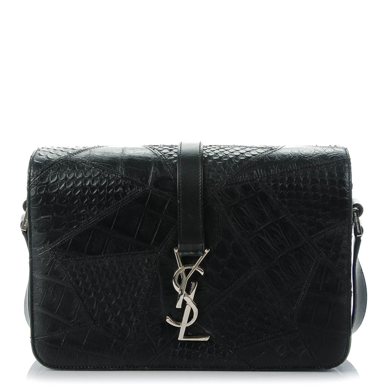 Saint Laurent Reptile Calfskin Embossed Medium Patchwork Animal Monogram Universite Bag Black 1 of 8