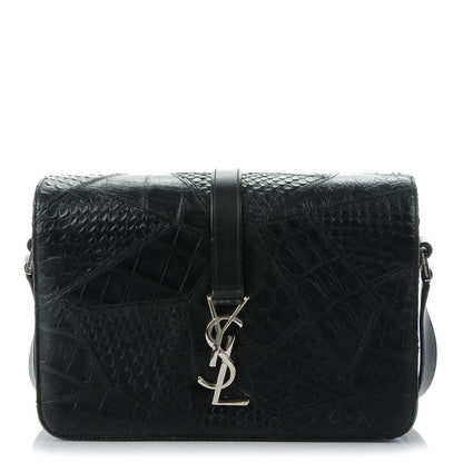 Saint Laurent Reptile Calfskin Embossed Medium Patchwork Animal Monogram Universite Bag Black 1 of 8