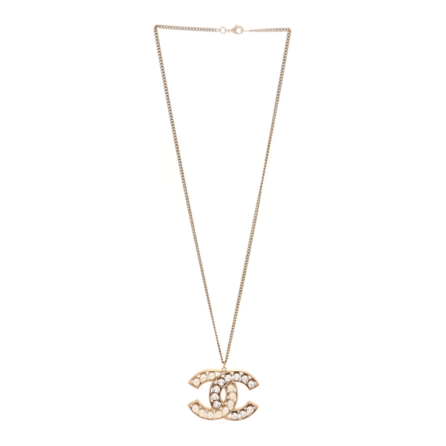 Chanel Crystal Pearl CC Pendant Necklace Gold 3 of 4