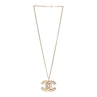 Chanel Crystal Pearl CC Pendant Necklace Gold 3 of 4