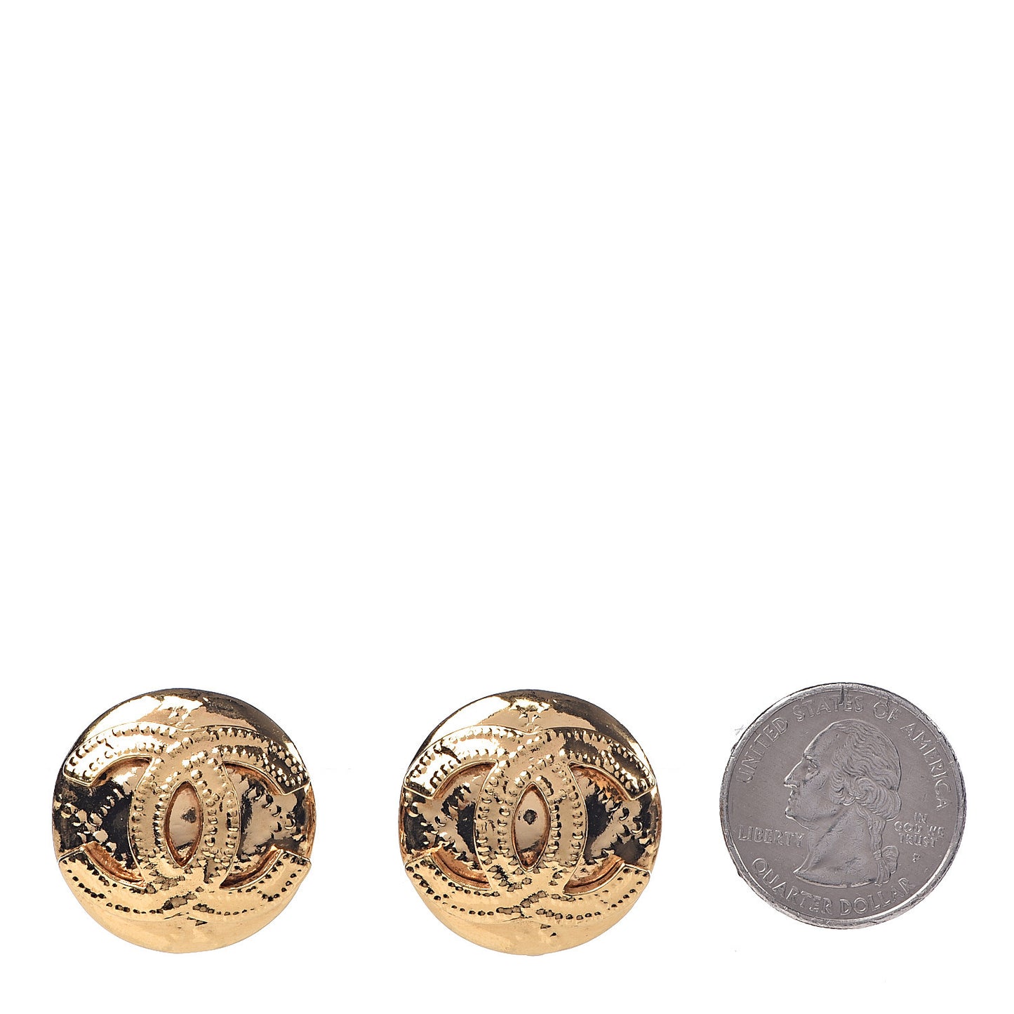 Round CC Clip On Earrings Gold