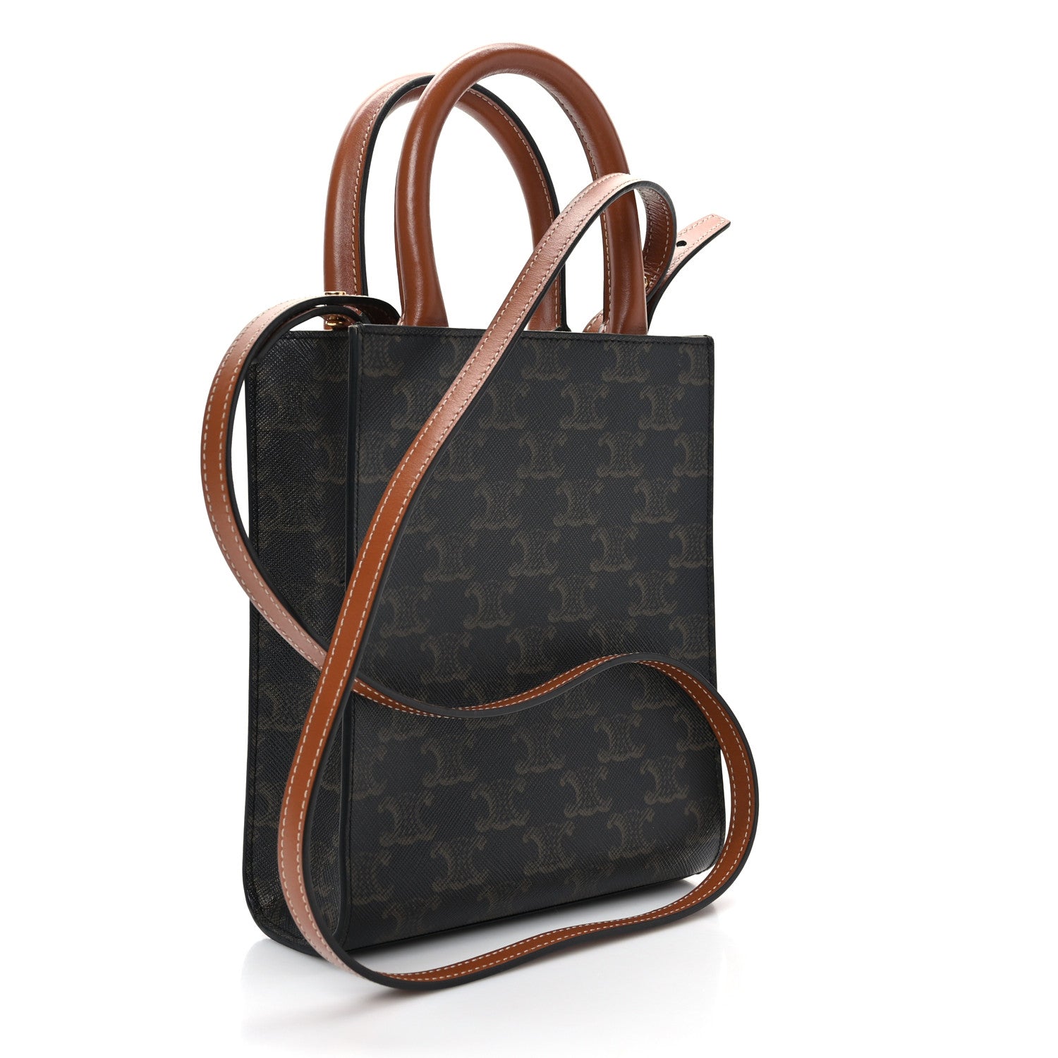 Celine Triomphe Canvas Calfskin Mini Vertical Cabas Tan 3 of 7