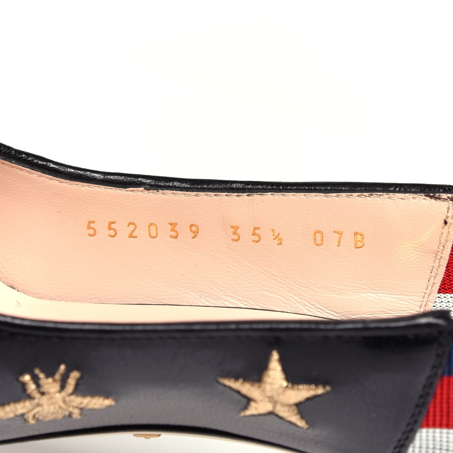 Calfskin Web Bee Star Embroidered Sylvie Mid Heel Slingback Pumps 35.5 Black