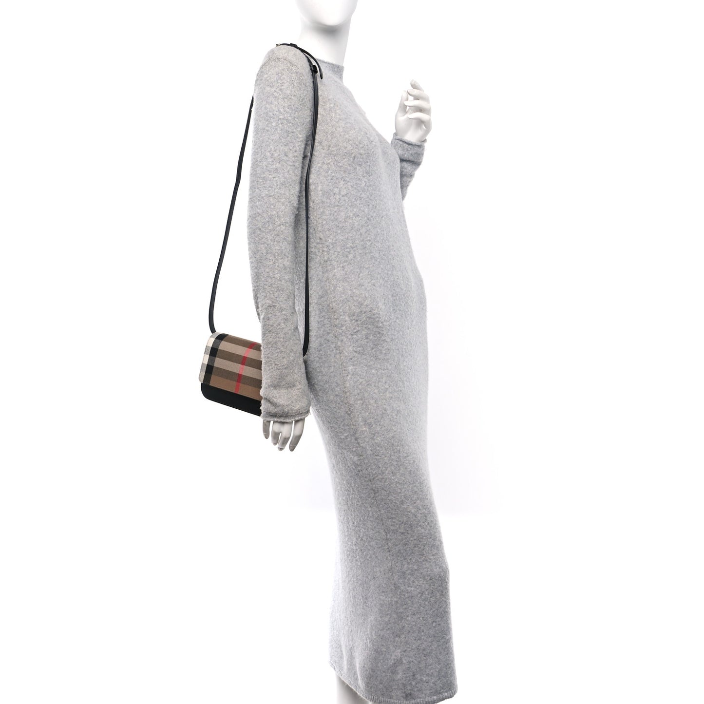 Grained Calfskin House Check Small Madison Shoulder Bag Black