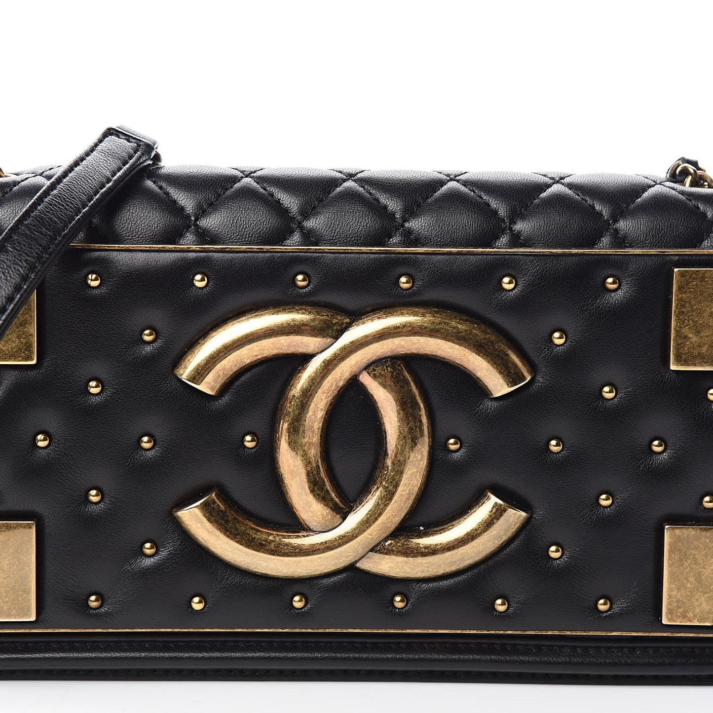 Lambskin Quilted Horizontal Boy Brick Studded Flap Black
