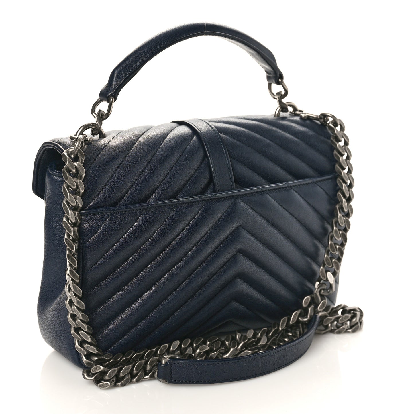 Sheepskin Matelasse Chevron Monogram Medium College Bag Deep Marine
