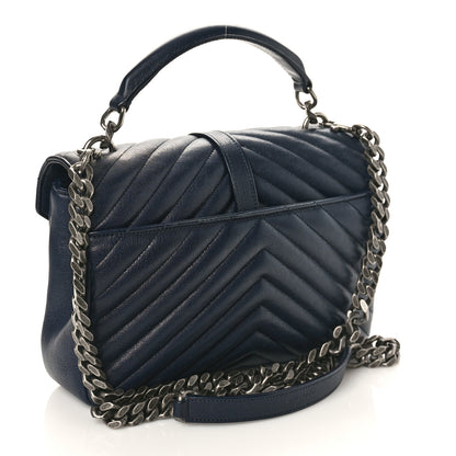 Saint Laurent Sheepskin Matelasse Chevron Monogram Medium College Bag Deep Marine 3 of 10