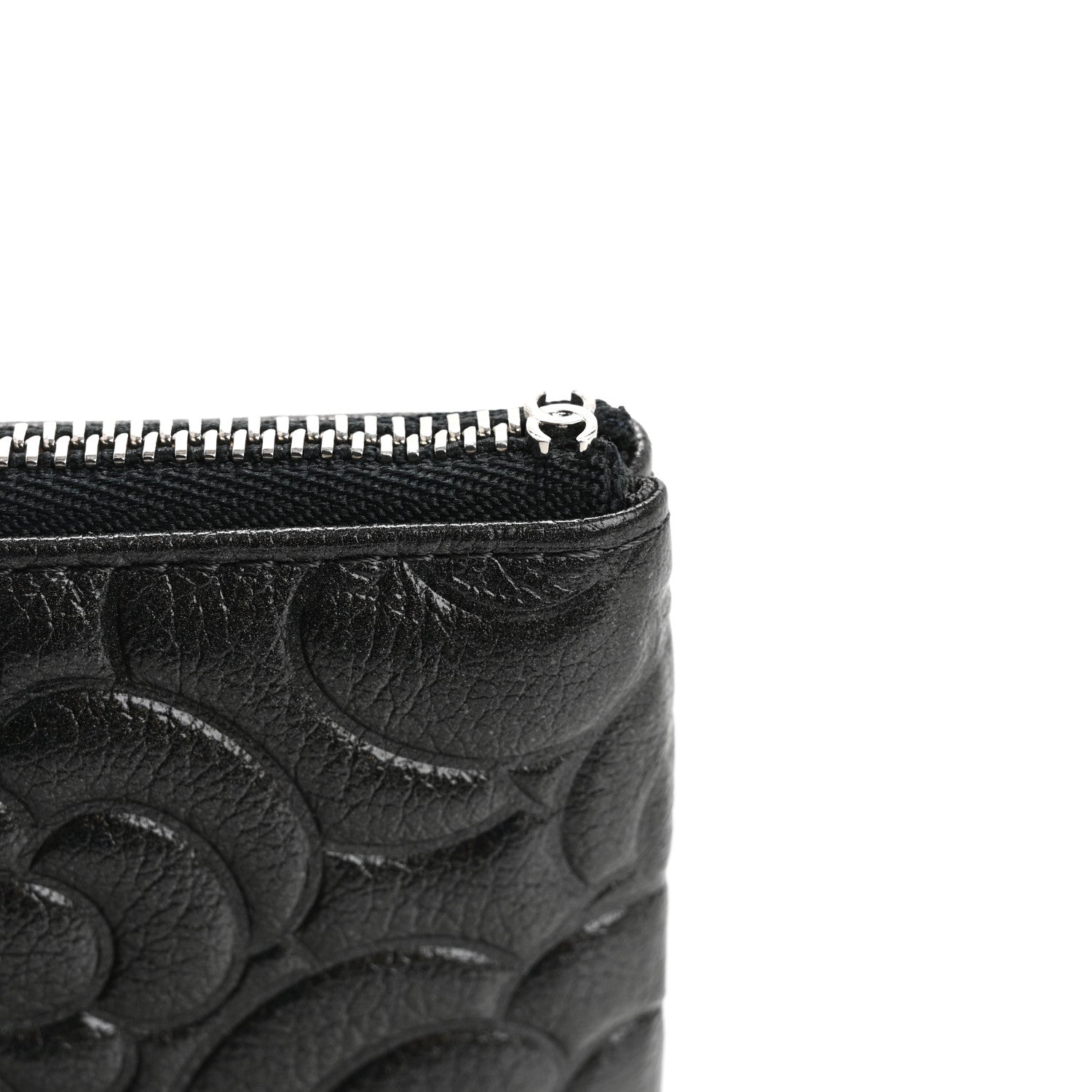 Chanel Goatskin Camellia Embossed Cosmetic Pouch Anthracite 9 of 12