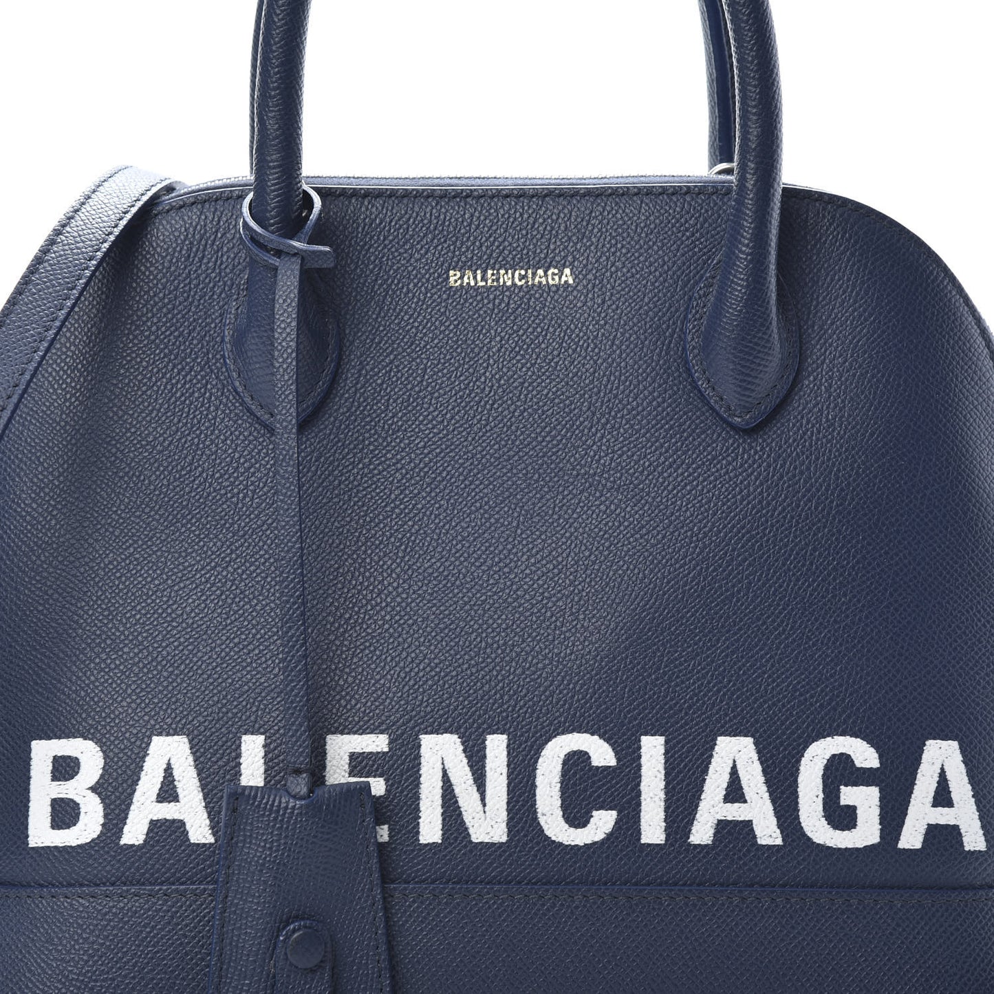 Signature Grained Calfskin Logo S Ville Top Handle Bag Bleu Canopee White
