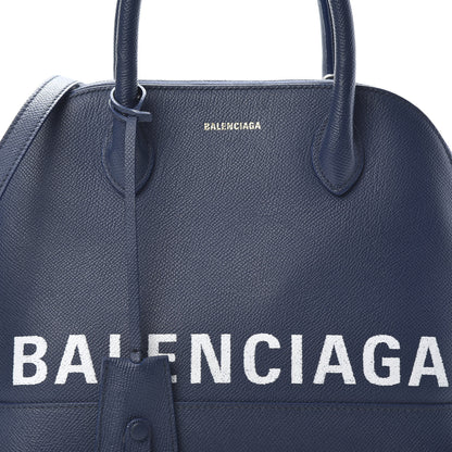 Balenciaga Signature Grained Calfskin Logo S Ville Top Handle Bag Bleu Canopee White 8 of 15