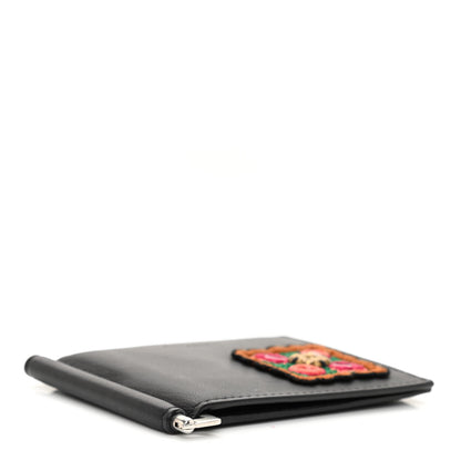 Saint Laurent Calfskin Embroidered Bill Clip Card Case Black 4 of 7