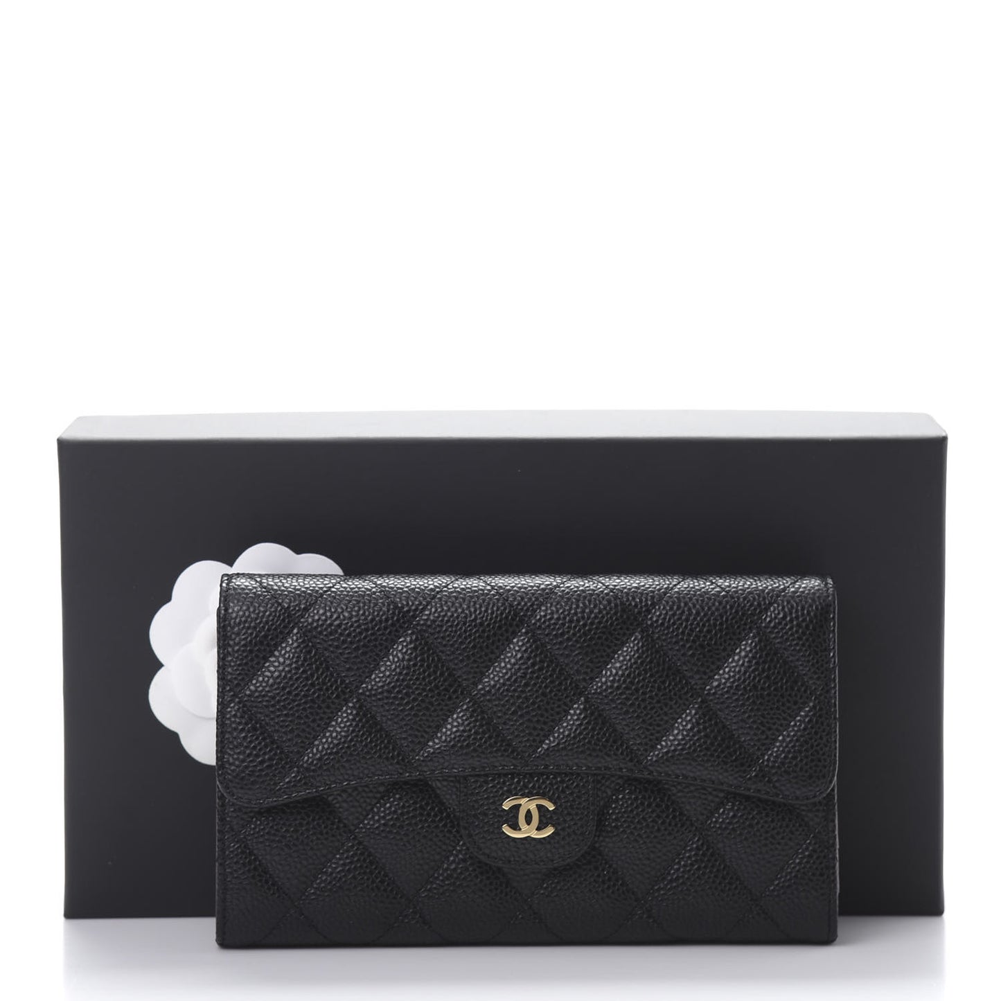 Caviar Quilted Long Flap Wallet Black
