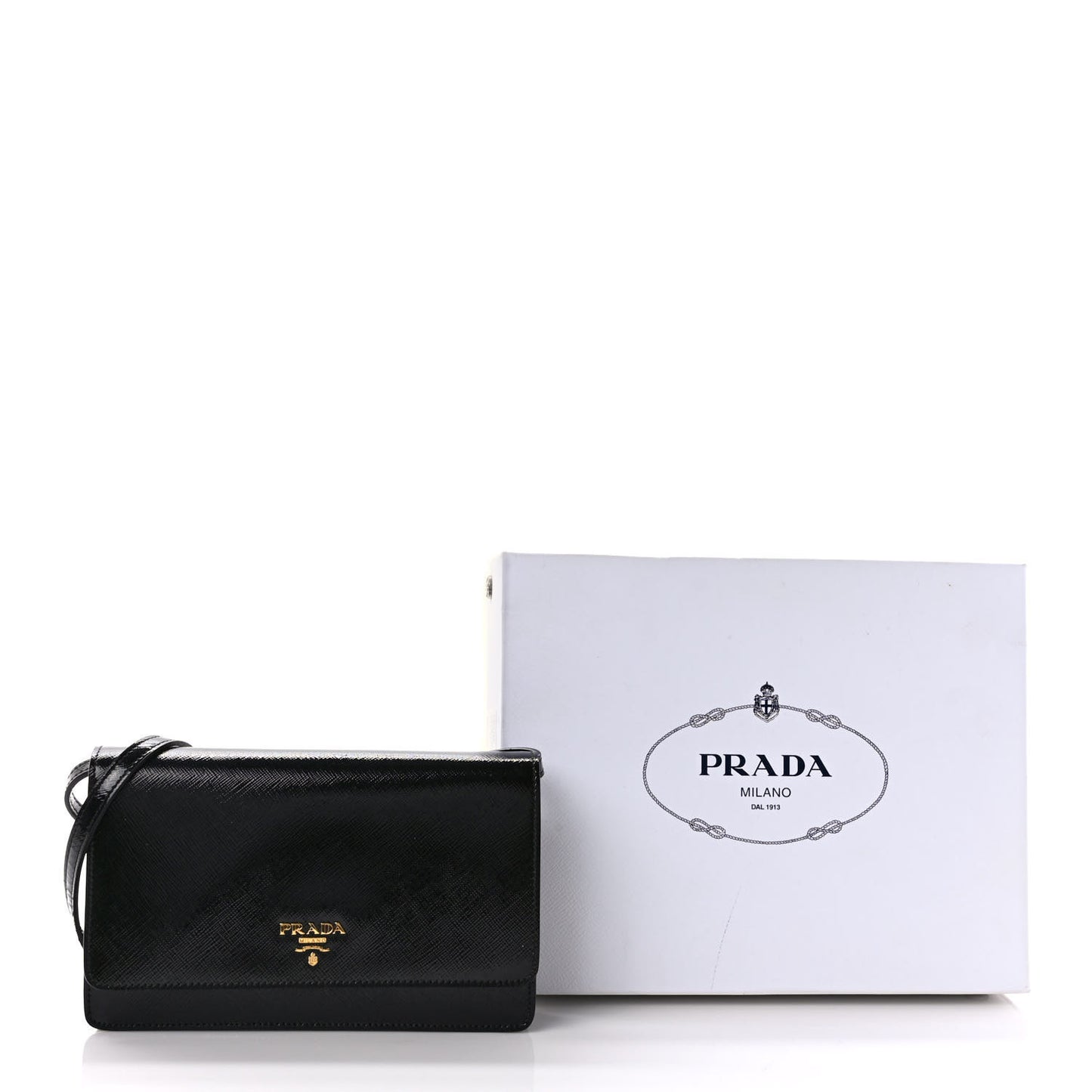 Saffiano Vernice Mini Crossbody Wallet Black