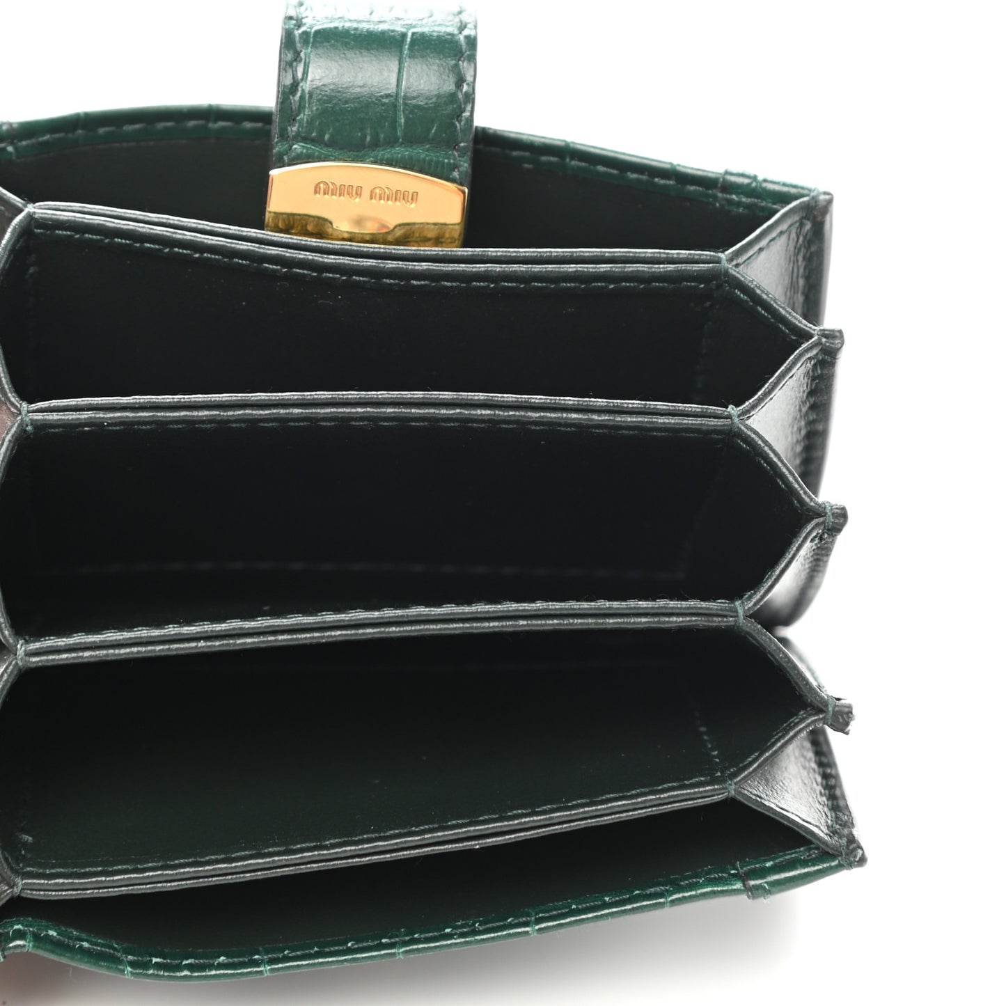 Calfskin Crocodile Embossed Saint Cocco Accordion Card Holder Smeraldo