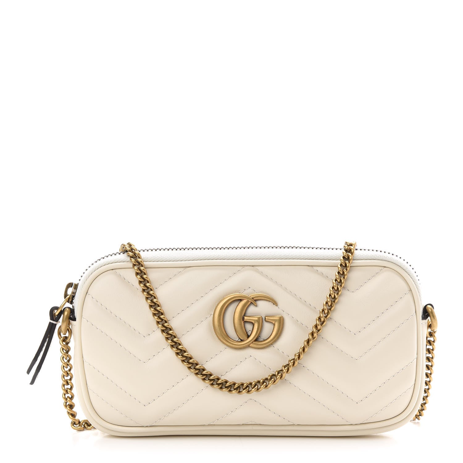 Gucci Calfskin Matelasse Mini GG Marmont Chain Crossbody Bag White 1 of 9