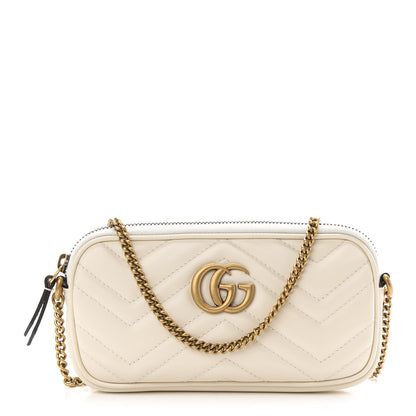 Gucci Calfskin Matelasse Mini GG Marmont Chain Crossbody Bag White 1 of 9
