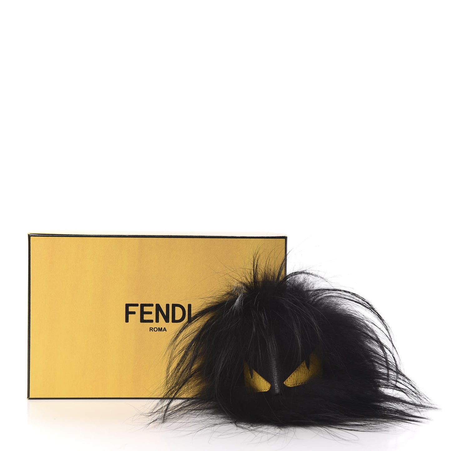 Vitello Elite Fox Fur Fusto Monster Bag Bug Charm Black Yellow