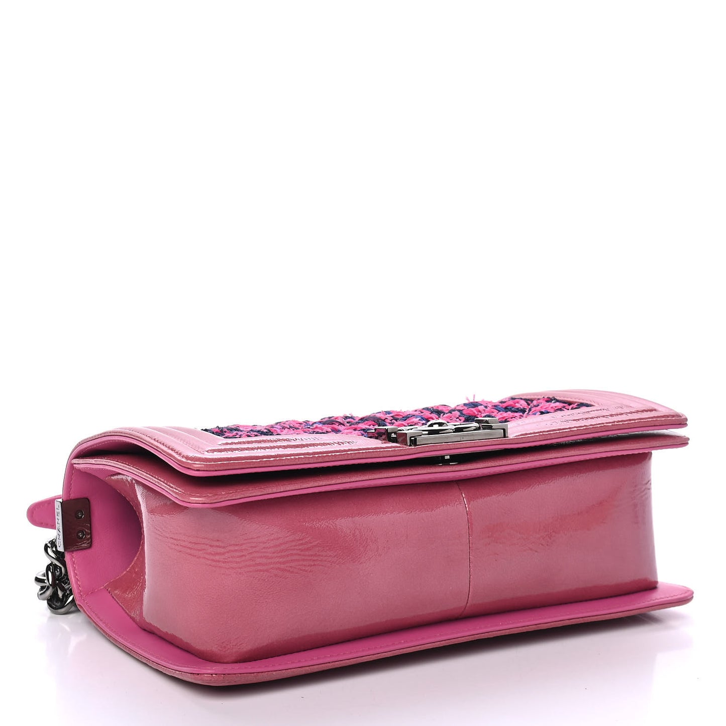 Patent Tweed Medium Boy Flap Fuchsia