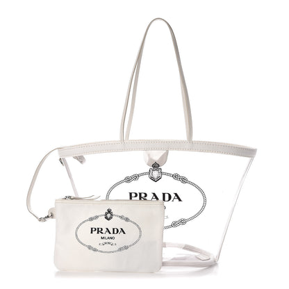 Prada Plexiglass Calfskin Small Shopper Tote White 1 of 8