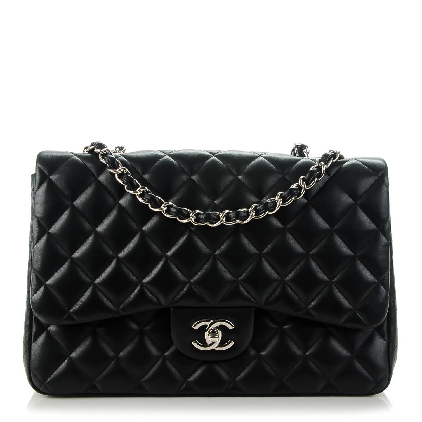 Lambskin Quilted Jumbo Single Flap Black