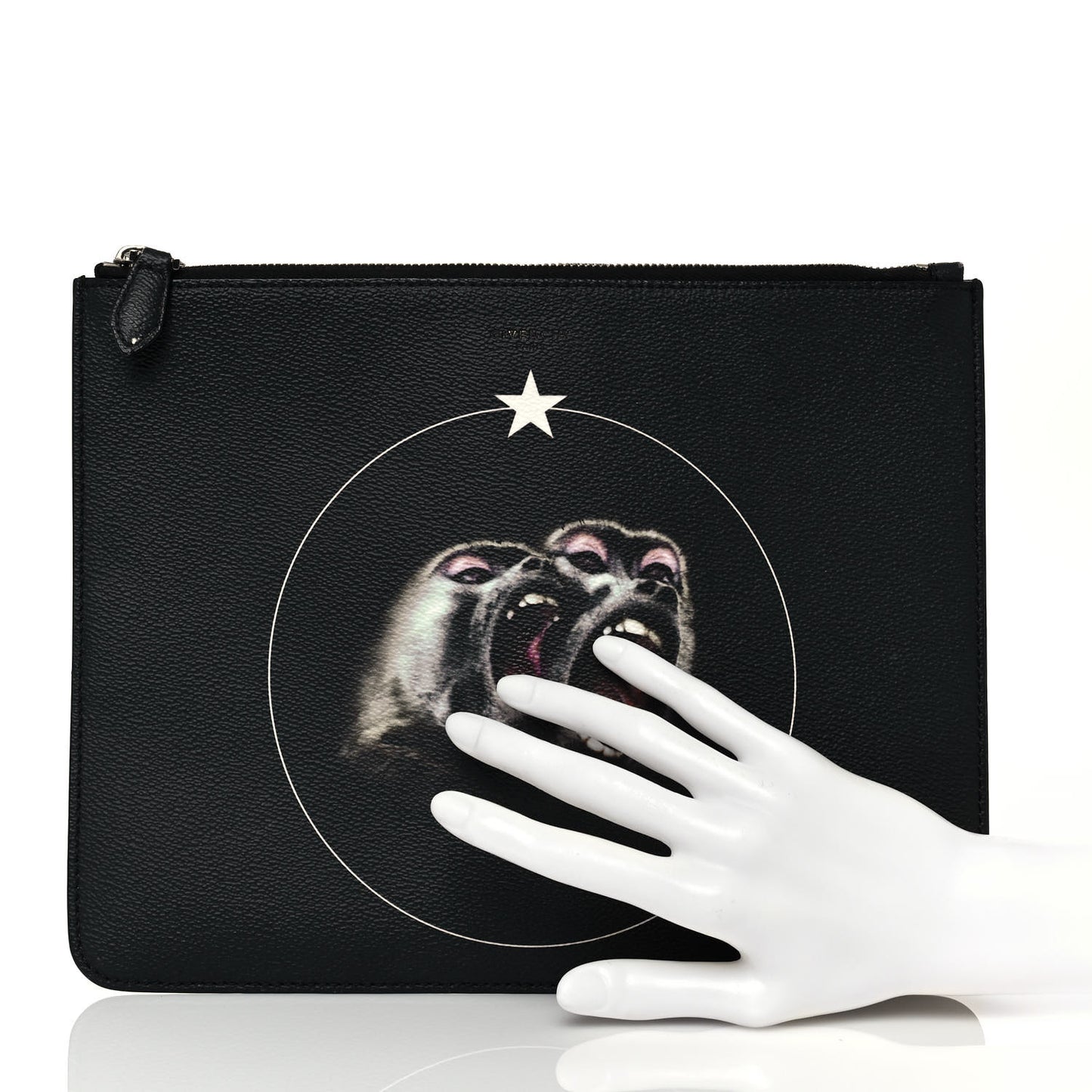 Coated Canvas Monkey Brother Print Large Zip Pouch Black