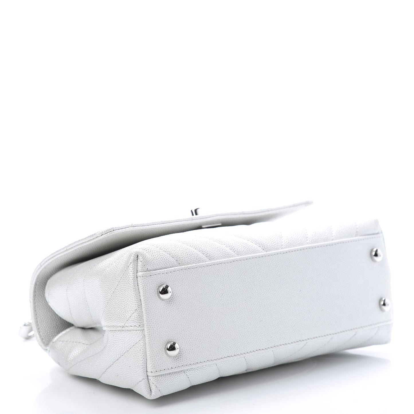 Iridescent Caviar Chevron Quilted Mini Coco Handle Flap White