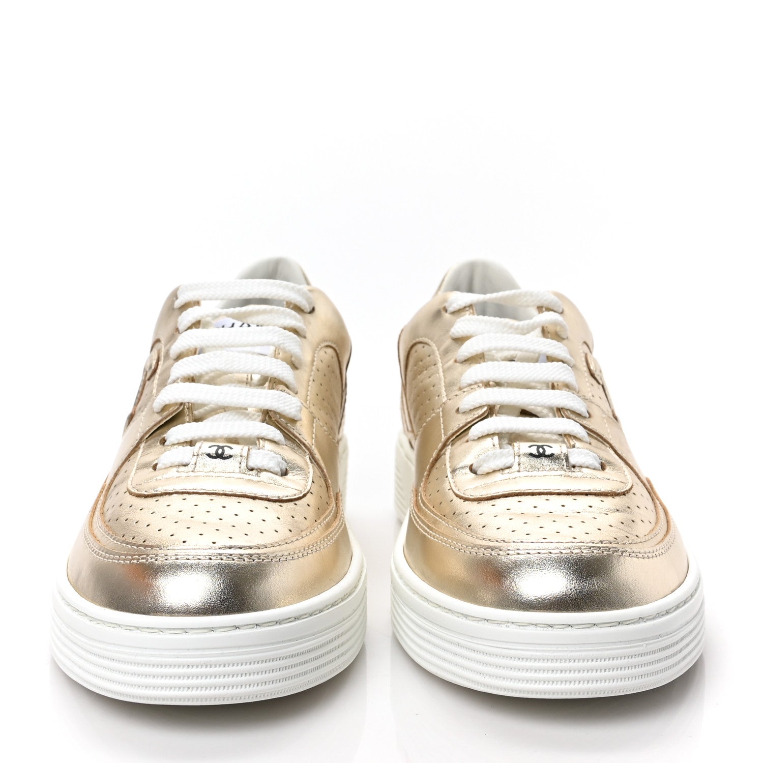 Chanel Laminated Calfskin CC Womens Sneakers 39 Golden 2 of 8