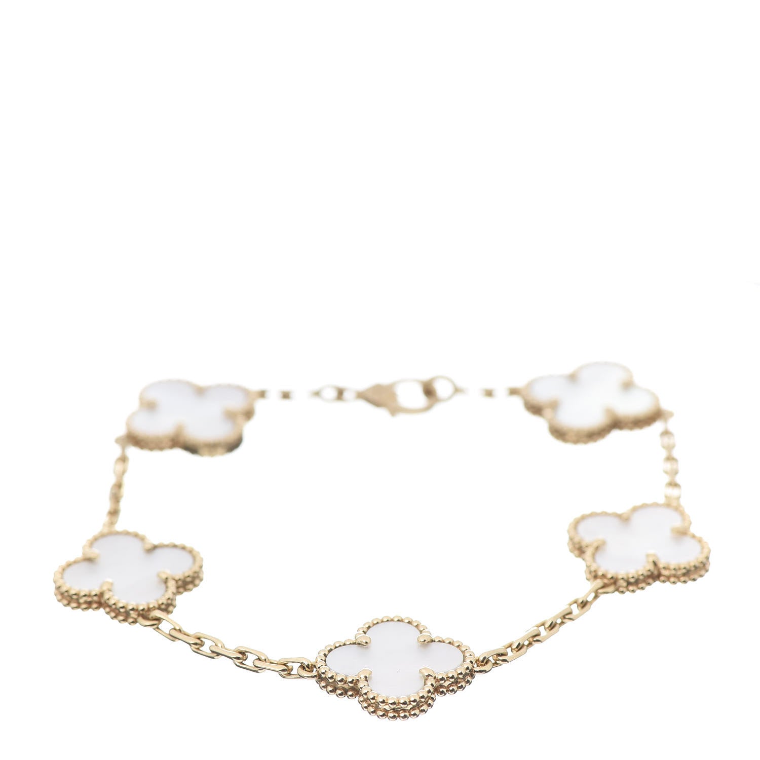 Van Cleef & Arpels 18K Yellow Gold Mother of Pearl 5 Motifs Vintage Alhambra Bracelet 1 of 7