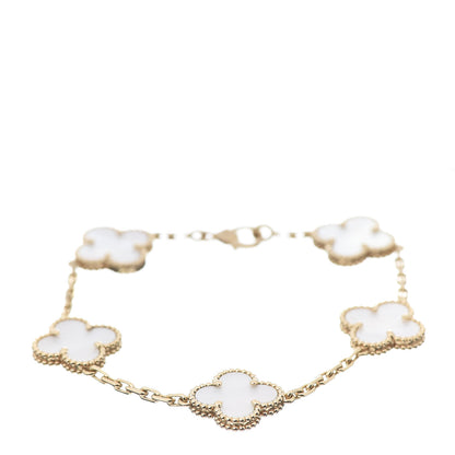 Van Cleef & Arpels 18K Yellow Gold Mother of Pearl 5 Motifs Vintage Alhambra Bracelet 1 of 7