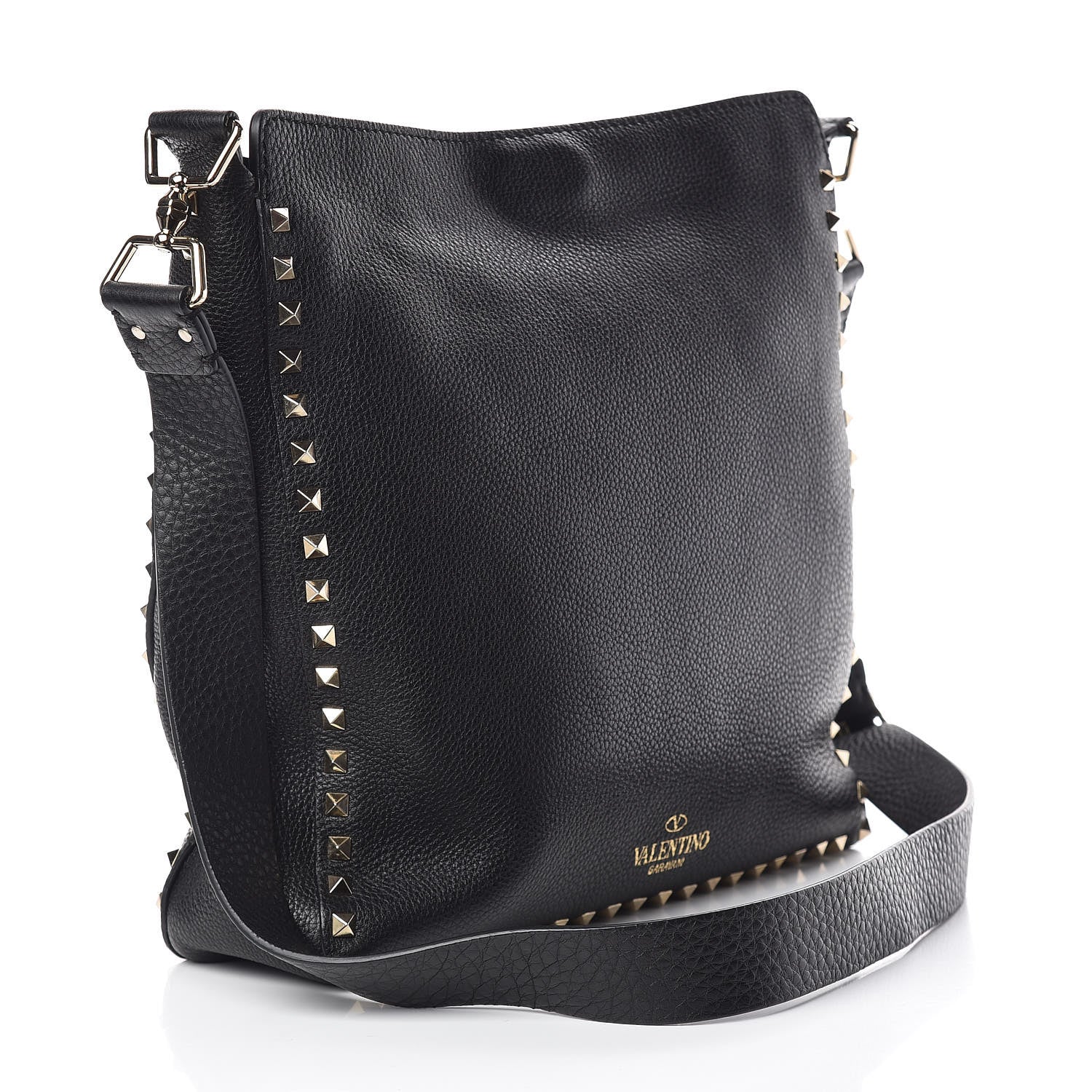 Valentino Garavani Pebbled Calfskin Large Rockstud Flip-Lock Messenger Bag Black 3 of 9