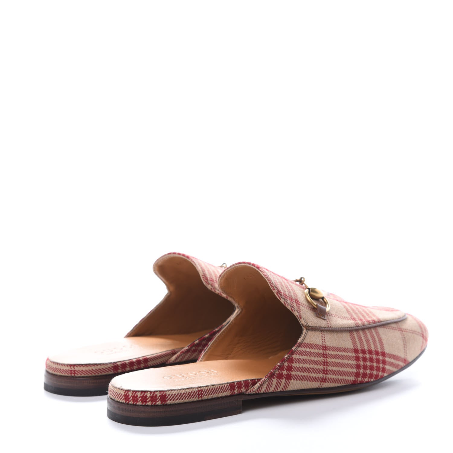 Gucci Canvas Tartan Mens Princetown Slippers 8.5 Camel Red Cuir 4 of 9