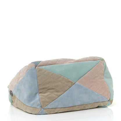 Chanel Suede Quilted Patchwork Drawstring Bag Blue Green Pink Beige 4 of 11