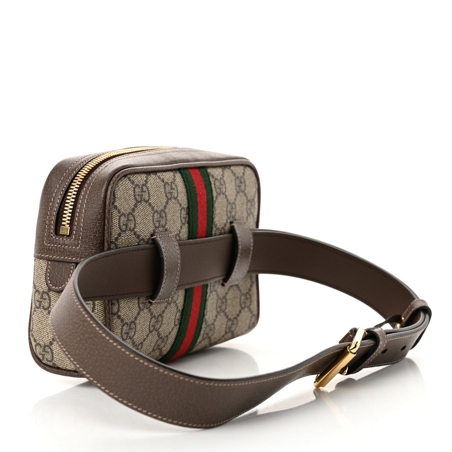 GG Supreme Monogram Web Small Ophidia Belt Bag 85 34 Dark Brown