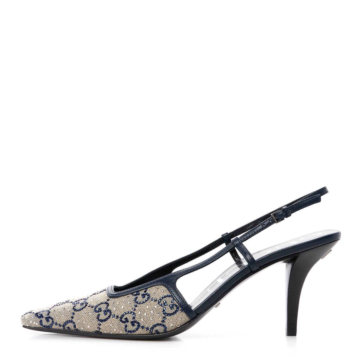 Gucci GG Monogram Malaga Kid Crystal Square G 75mm Slingback Pumps 40 Beige Blue 1 of 9