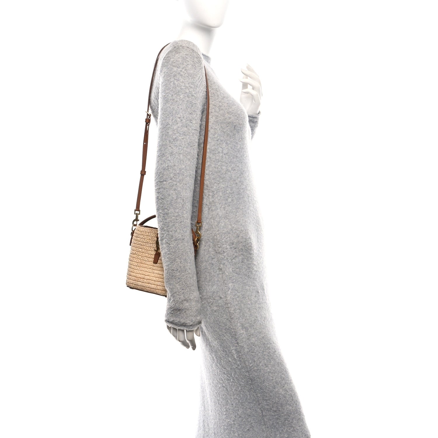 Saint Laurent Raffia Vegetable Tanned Calfskin Le 37 Mini Bucket Bag Natural Brick 2 of 9