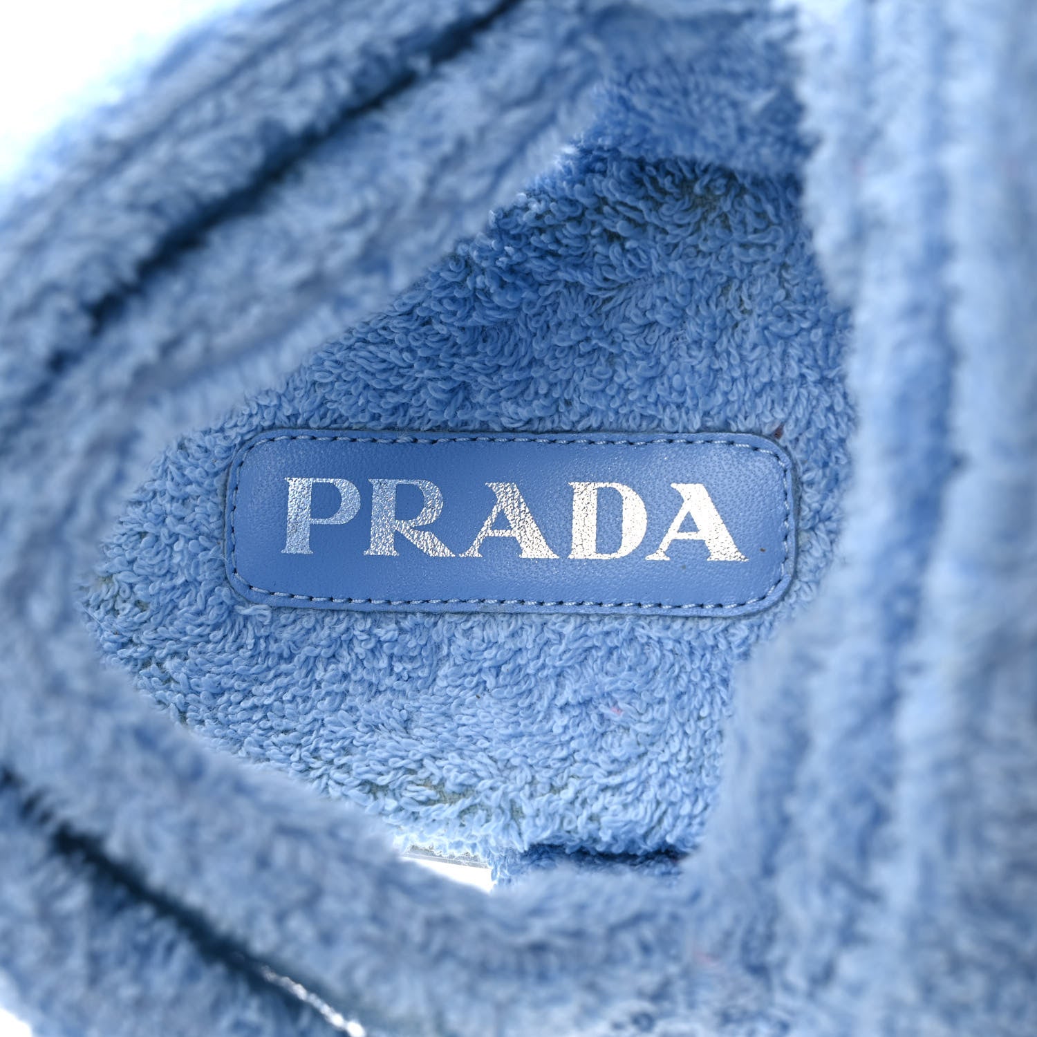 Prada Terry Cloth Metal Triangle Logo Double Strap Slingback Lug Sole 20mm Sandals 41 Celeste 7 of 9