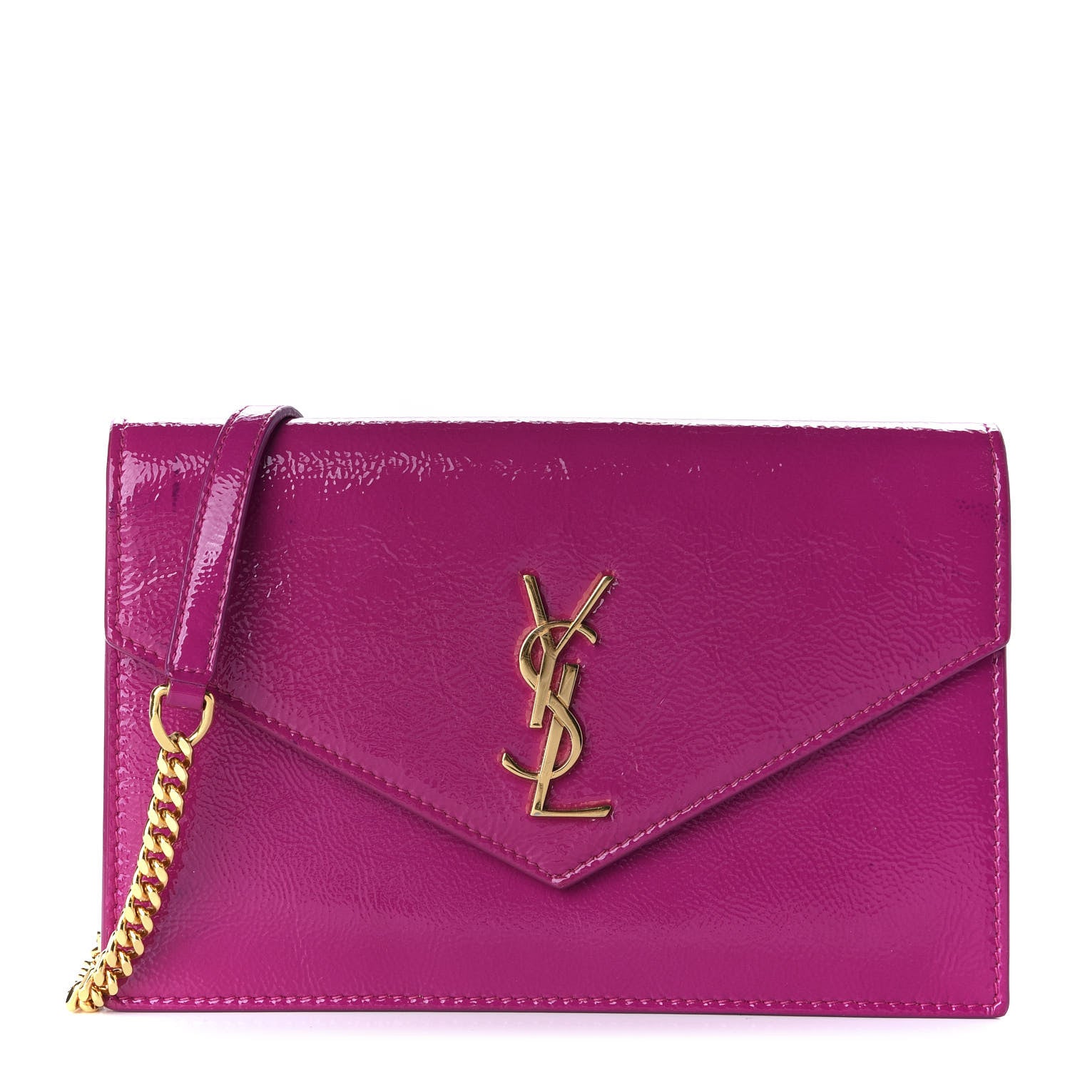 Saint Laurent Textured Patent Monogram Envelope Chain Wallet Electric Pink 1 of 11