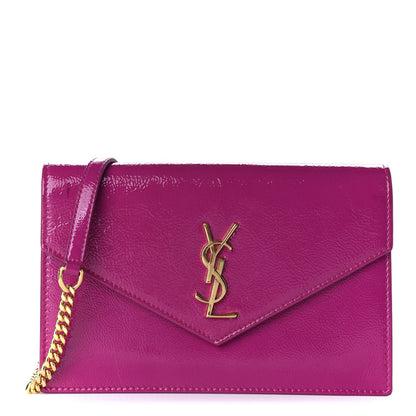 Saint Laurent Textured Patent Monogram Envelope Chain Wallet Electric Pink 1 of 11