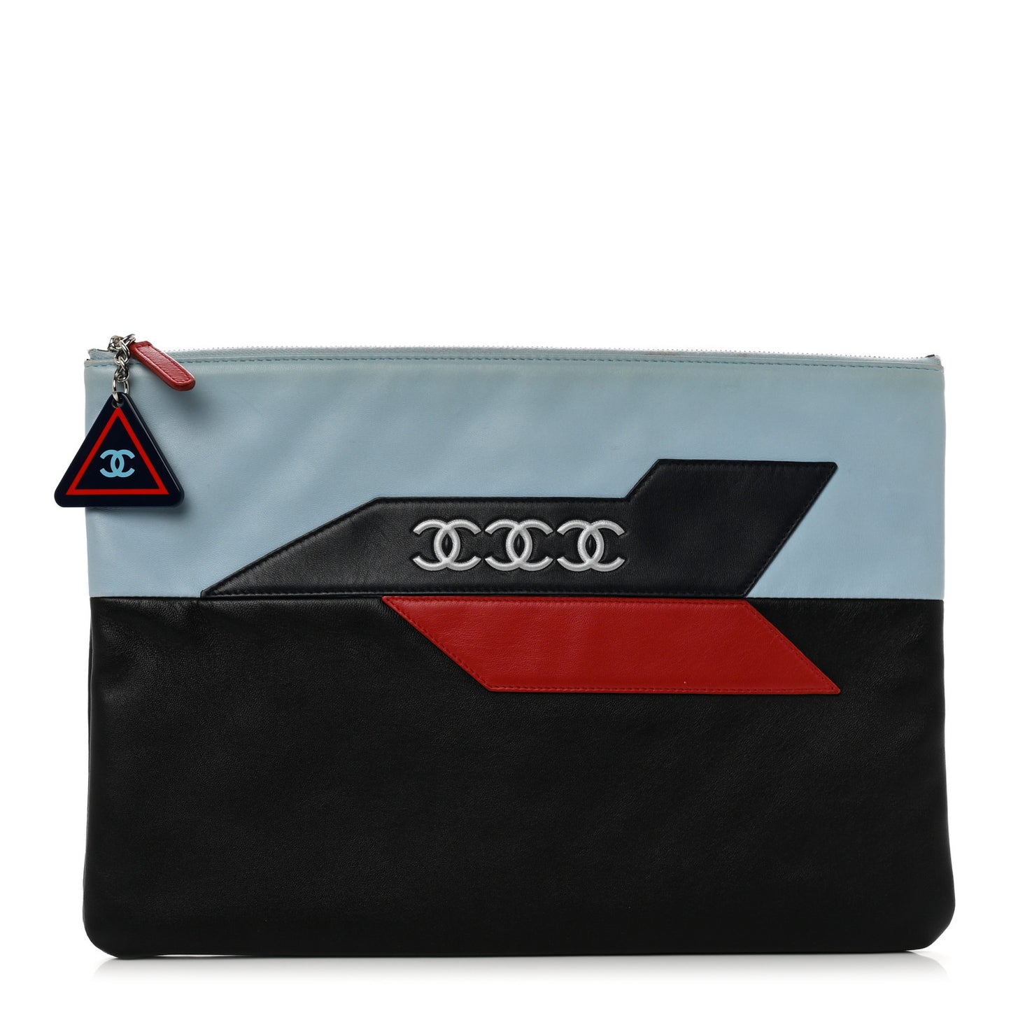 Lambskin Large Airline Zipper Cosmetic Case Blue Black Red