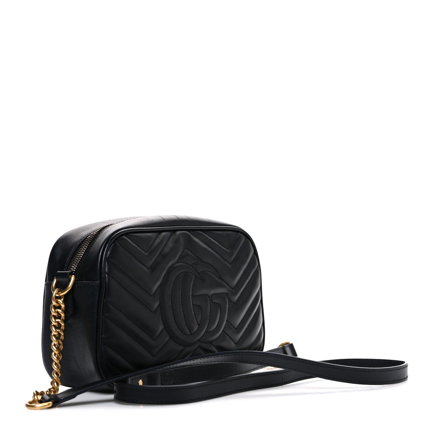 Gucci Calfskin Matelasse Small GG Marmont Chain Shoulder Bag Black 3 of 12